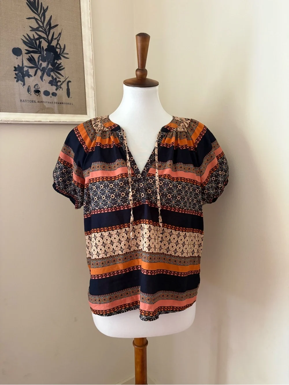 Loft Striped Pattern Blouse in Navy and Rust